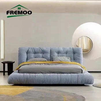 Кровать для спальни King Size, итальянская дизайнерская Двуспальная кровать, каркас Queen Size, Современные технологии, ткань, Мягкая Удобная мебель для дома 13