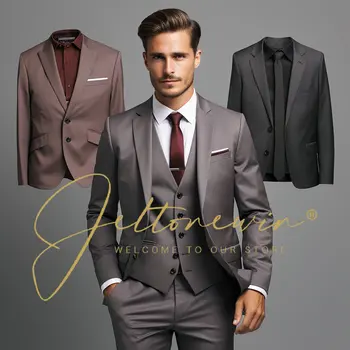 Куртка, брюки, модный однотонный костюм из 3 предметов, модный бутик элитного бренда, приталенный мужской повседневный деловой офисный костюм, костюмы для мужчин 10