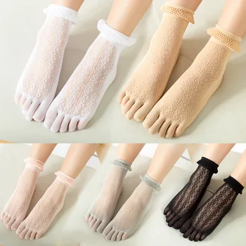 Летние бархатные женские носки для девочек с пятью пальцами, сетчатые дышащие эластичные тонкие шелковые носки с носками в стиле харадзюку с пузырьками во рту, модные носки с носками