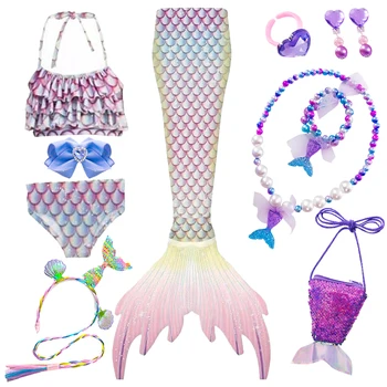 Летний купальник с хвостами русалки для девочек, детский костюм для плавания в бассейне, косплей-костюм русалки для детей, подарки на день рождения 10