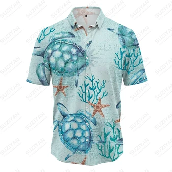Летняя новая мужская рубашка с 3D принтом морских животных, мужская рубашка в стиле отпуска и повседневности, мужская рубашка, модная свободная мужская рубашка 18