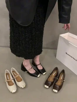 Летняя обувь с мелким носком, женские повседневные женские кроссовки, Модельные туфли на плоской подошве, Женские Осенние Оксфорды с квадратным носком, Новинка 2023 года, женская кожа 3