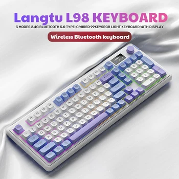 Механическая клавиатура Langtu L98 98 клавиш Беспроводная игровая клавиатура Bluetooth 2.4G, проводная клавиатура для геймеров с RGB-подсветкой, бесконтактная клавиатура для геймеров 18