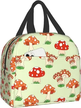 Милая красочная сумка для ланча с изоляцией в виде грибов для женщин, многоразовая коробка для ланча, сумка-тоут для офиса, школы, пикника, пляжа 5