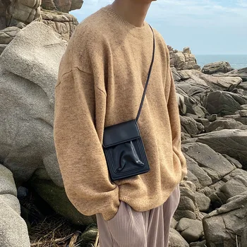 Мини-сумка через плечо, мужская однотонная сумка через плечо из искусственной кожи, корейский повседневный трендовый дизайн, универсальная сумка для телефона, обновите свой стиль 13