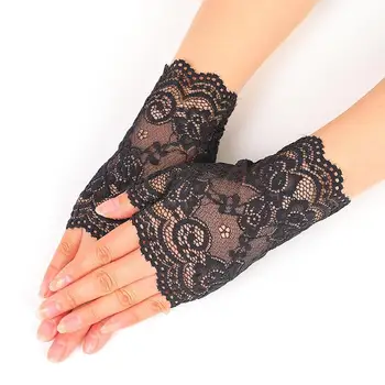 Модные Женские кружевные перчатки для танцев в морском стиле с длинными пальцами, женские Ажурные перчатки на половину пальца, Сетчатые рукавицы с подогревом 13