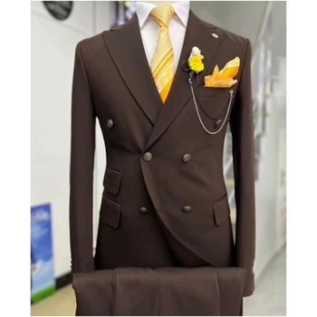 Модные мужские костюмы Двубортный с заостренным лацканом обычной длины, сшитый на заказ пиджак-двойка, брюки, свадебный блейзер, мужские костюмы 5