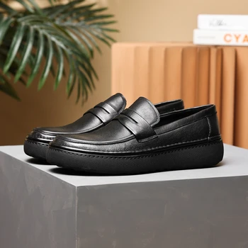 Модные черные лоферы, повседневная обувь из мягкой натуральной кожи, мужская уличная обувь