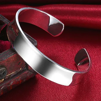 Модный простой серебряный браслет из стерлингового серебра 925 Пробы, гладкие Круглые Открытые браслеты, браслеты для женщин, ювелирные изделия Pulseiras 12