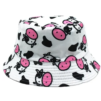 Молоко коровы, ведро шляпы Каваи коров печати хип-хоп Панама шапки для мальчиков девочек путешествия кепки солнцезащитный крем кемпинг повседневные летние шляпы от Солнца  16