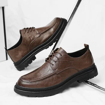 Мужская обувь из натуральной кожи, деловая обувь на толстой подошве, официальная обувь для поездок на работу, минималистичная мужская рабочая обувь Бесплатная доставка 6