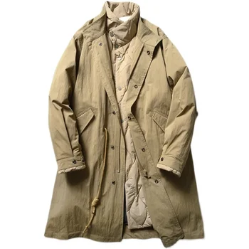 Мужская поддельная длинная пуховая куртка с утолщенным воротником-стойкой из двух частей, походный штормовой костюм, дорожное пальто для инструментов, прогулочная парка M51 17