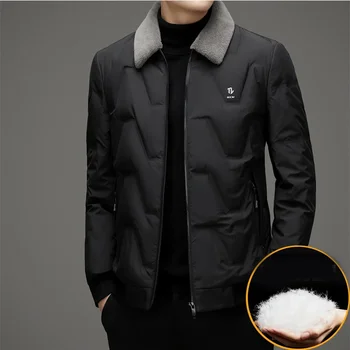 Мужская пуховая куртка с зимним отворотом, Универсальная Новая теплая куртка со съемным воротником, утолщенная 2