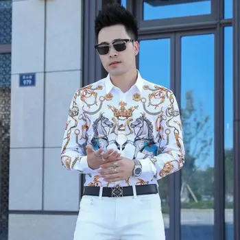 Мужская рубашка с длинным рукавом, весенне-осенние высококачественные рубашки и блузки, модный красивый топ с принтом индивидуальности, мужская одежда 13