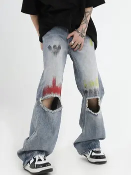 Мужские джинсы Винтажные Рваные Джинсы С Поврежденным Коленом уличная одежда Облегающие Брюки С дырками в стиле Хип-хоп джинсовые брюки Мужские джинсы y2k 16