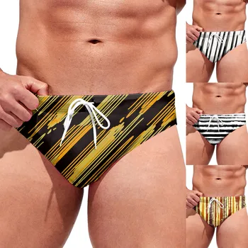 Мужские купальники с сексуальным полосатым принтом, мужские шорты для плавания, треугольная танга, стринги, Горячее пляжное бикини, шорты для купания, купальники 14