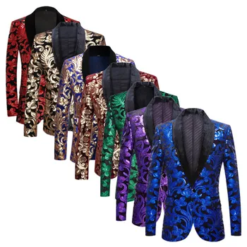 Мужской бар в британском стиле, KTV, Смокинг для выпускного вечера, пиджак, синий / Золотой / красный, модный мужской роскошный блейзер с блестками, пальто 9