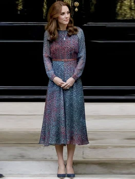 Новая Демисезонная одежда Kate Princesswomen's от нового дизайнера высокого качества, офисное Повседневное платье для вечеринок знаменитостей, Элегантное платье с длинными рукавами и принтом 3