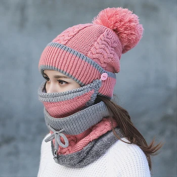 Новая модная осенне-зимняя женская шапка, вязаный теплый шарф, ветрозащитная многофункциональная шапка, шарф, комплект одежды, аксессуары, костюм 9