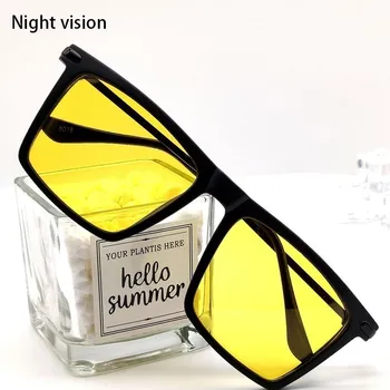 Новые квадратные поляризованные солнцезащитные очки Мужские Женские Очки ночного видения Желтые линзы С антибликовым покрытием Мужские Солнцезащитные очки для вождения UV400 Очки 10