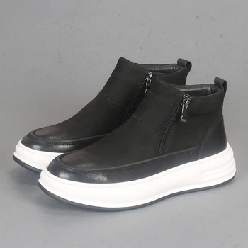 Новые черные модные мужские ботинки из натуральной кожи, легкие и удобные универсальные ботинки с высоким берцем из воловьей кожи 13