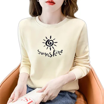 Новый Осенне-Зимний Женский Свободный пуловер, толстовка, Высококачественная Милая флисовая толстовка с солнечной вышивкой, утепленная флисовая толстовка 8