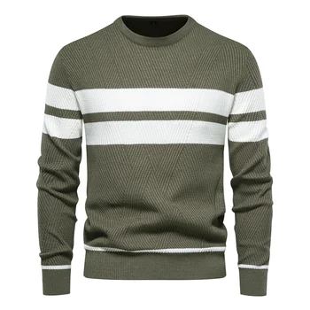 Новый осенний пуловер, мужской свитер с круглым вырезом, в стиле пэчворк, с длинным рукавом, теплые тонкие свитера, мужские повседневные модные свитера, мужская одежда 8
