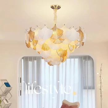 Новый современный светодиодный осенний стеклянный подвесной светильник в виде ракушки гинкго Art Create люстра для внутреннего освещения гостиной подвесной светильник