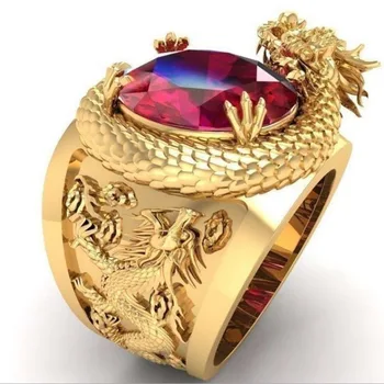Новый стиль, хит продаж, тайское серебряное кольцо с драгоценным камнем, Рубби, мужская индивидуальность, Ретро-Панк, Мощные кольца в стиле Короля-дракона и Императора 15