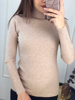 Новый тонкий эластичный пуловер с высоким воротом, однотонный женский трикотажный свитер с длинным рукавом, облегающий низ, для женщин 15