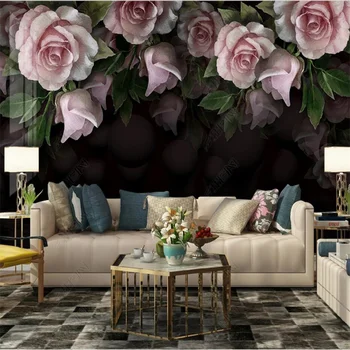 Обои на заказ в скандинавском ретро стиле, ручная роспись розы, настенная роспись для гостиной, домашний декор, самоклеящиеся обои, 3D обои
