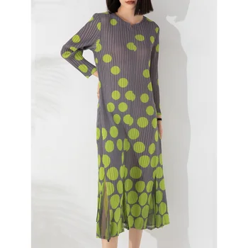 Осеннее женское плиссированное платье MIYAKE с высококлассным дизайном, непринужденным темпераментом и принтом в горошек [20230381] 13