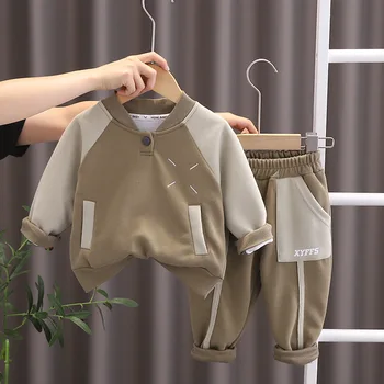 Осенняя одежда для малышей 2023, Корейский модный пуловер, футболки и брюки с длинными рукавами, комплекты одежды для мальчиков, детская верхняя одежда для детей 3 лет 14