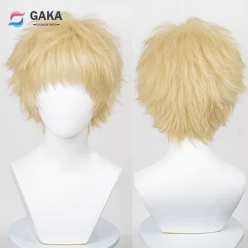 Парик ГАКА Кей Цукишима Аниме Хайкюу Косплей Синтетический Короткий Вьющийся парик из светло-желтых волос для вечеринки
