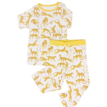 Пижама с Круглым вырезом с Животным Леопардовым Узором из 2 предметов Для Маленьких Мальчиков, Детская Одежда Из Бамбукового Волокна