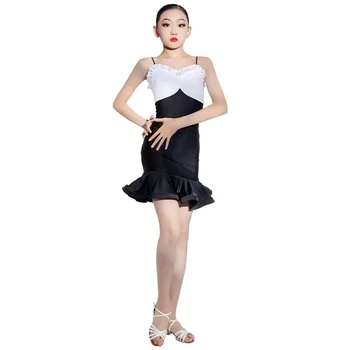 Платье для латиноамериканских танцев для девочек Senior Sense, черно-белый отдельный комплект, платье для занятий латиноамериканскими танцами для детей 19