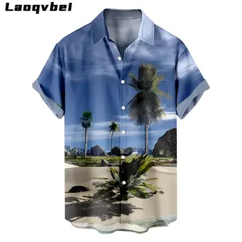 Плюс размер Модная летняя пляжная рубашка с 3D принтом Повседневная Гавайская рубашка Уличный топ с коротким рукавом Свободная рубашка для мужчин 3