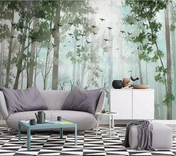 Пользовательские обои 3d современный минималистичный свежий лесной лось Скандинавский телевизор диван фон стены гостиная спальня ресторан фреска Обои 19