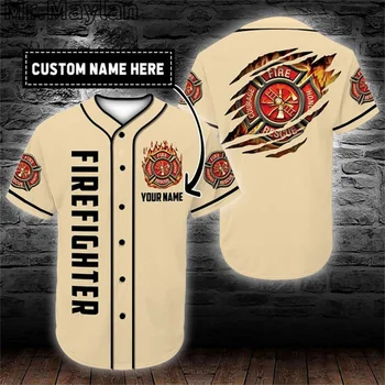 Пользовательское название Косплей Костюм пожарного, бейсбольная футболка, джерси, мужская рубашка с 3D принтом для пожаротушения, повседневные рубашки, топы в стиле хип-хоп-1 9