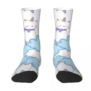Продаются чулки Divertidos De Cat Unicornio, креативные носки с высокой эластичностью, Контрастный цвет, Забавный винтаж 3
