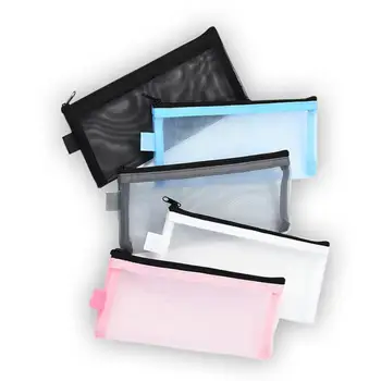 Прозрачная сетчатая сумка для ручек на молнии, пенал для хранения для девочек, Корейские канцелярские принадлежности, школьные принадлежности для школьников 14