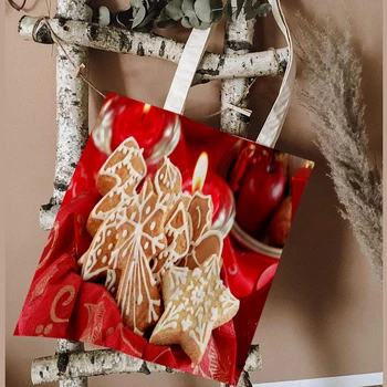 Рождественская звезда Печенье Холщовая сумка для покупок Подарочная Многоразовая сумка для покупок Рождественская Елка Складная Модная Женская сумка через плечо