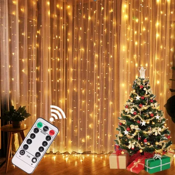 Рождественские огни Светодиодные сказочные гирлянды для занавесок, 8-режимная дистанционная USB-гирлянда, Рождественский декор для домашнего праздника, Новогодняя лампа 18