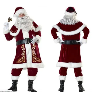 Рождественский костюм Санта-Клауса для взрослых, Рождественский костюм для косплея, роскошный бархатный модный комплект, Мужской костюм для Рождественской вечеринки, S-XXL 11