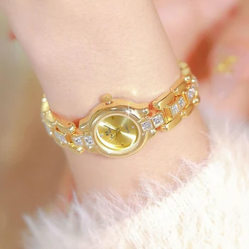 Роскошные Брендовые новые женские наручные часы с золотым браслетом, модные кварцевые часы, золотые женские часы, роскошные подарки для женщин, бесплатная доставка 11