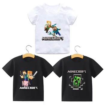 Рубашка для майнеров, детская рубашка на день рождения, детская Белая Черная футболка, летняя одежда для малышей, аниме-игра, топы с надписями из мультфильмов, подарок 10