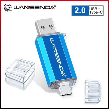Смартфон WANSENDA Type C USB 2.0 Флэш-накопитель Металлический Флешка 8G 16GB 32GB 64GB 128GB 2 В 1 Флешка Memory Stick Флэш-накопитель 10