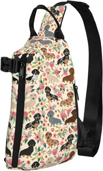 Собаки-таксы Розовые цветы Слинг-рюкзак через плечо Слинг-сумка Дорожный Походный рюкзак через плечо нагрудная сумка для женщин мужчин