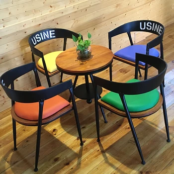 Современный минималистичный обеденный стол и стул, сочетание магазина чая с молоком, прямоугольный обеденный стол в стиле ретро из железа и массива дерева 5