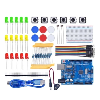 Стартовый набор для мини-макетной платы UNO R3 со светодиодной перемычкой и кнопкой для Arduino Diy Kit School Education Lab 6
